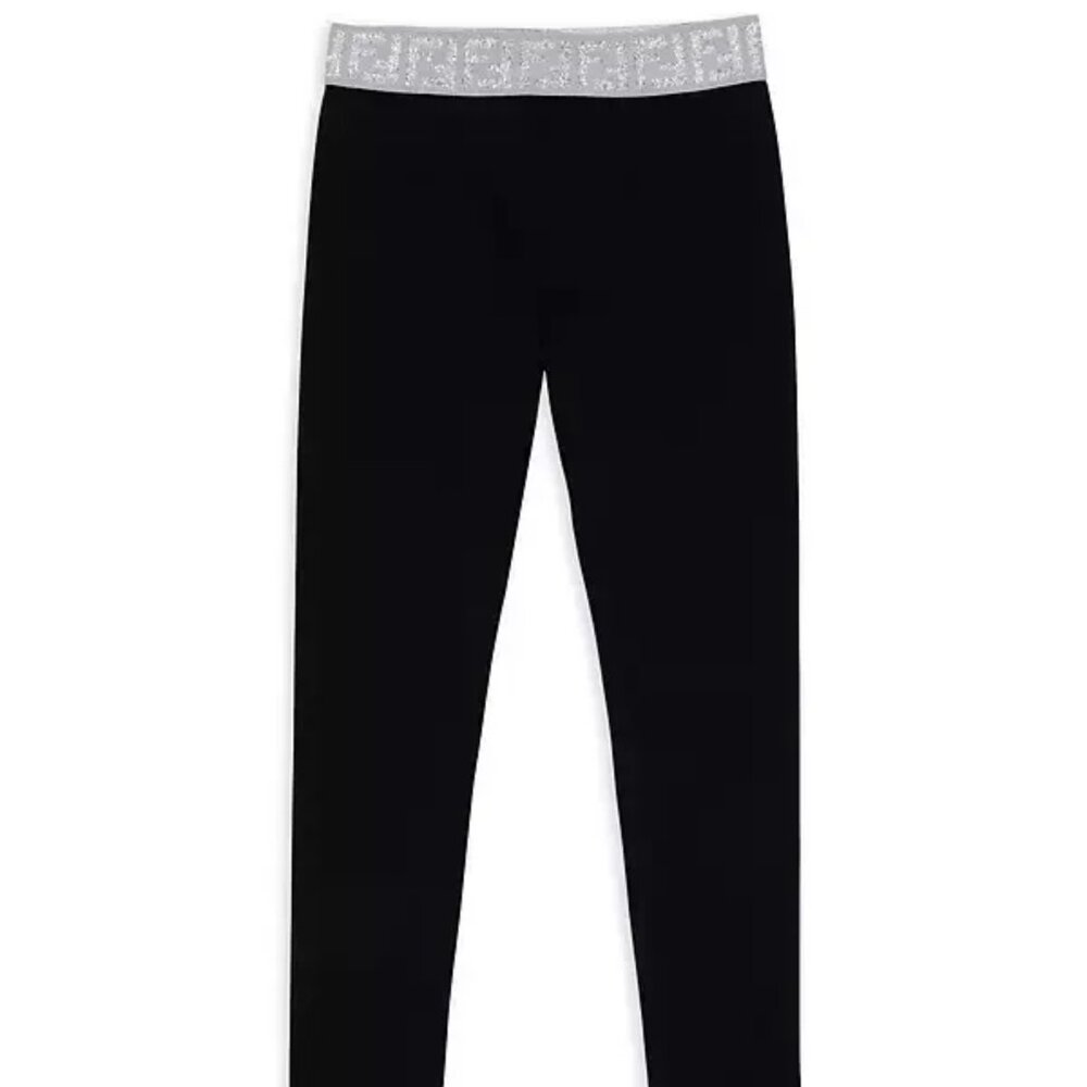 Fendi Little Girl's FF Glitter Leggings / Black + Metal / Girls Size 6A